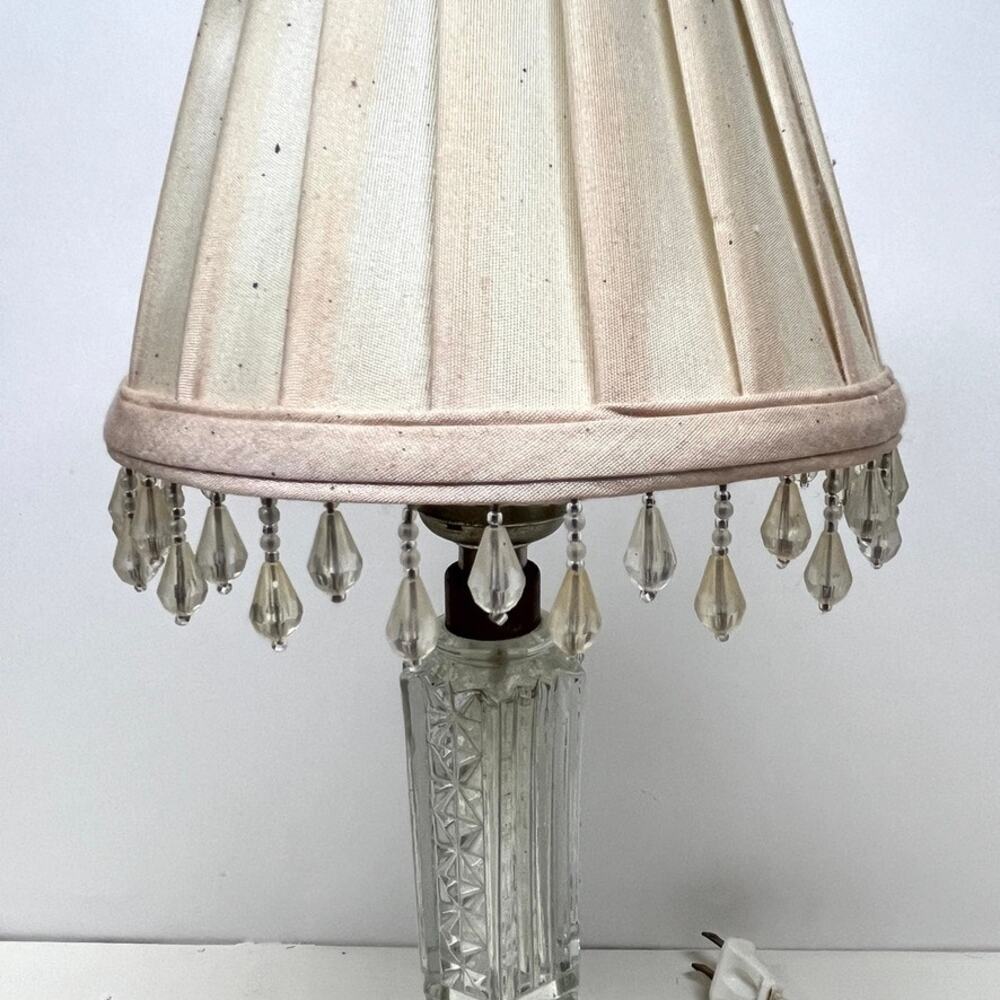Vintage Glass Boudoir Table Lamp Beaded Fringe Lampshade - Picture 7 of 8